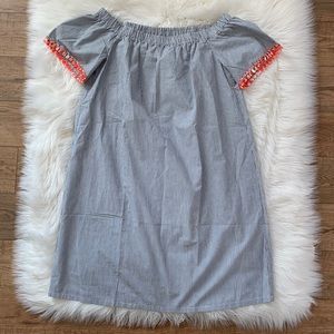 NWT Buckley K Gray White Stripe Off the Shoulder Dress Womens Large Summer